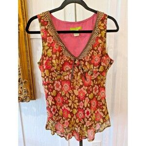 Sigrid Olsen Chiffon Lined Floral Sleeveless Tunic Tank Top Flowing Sz Petit 10